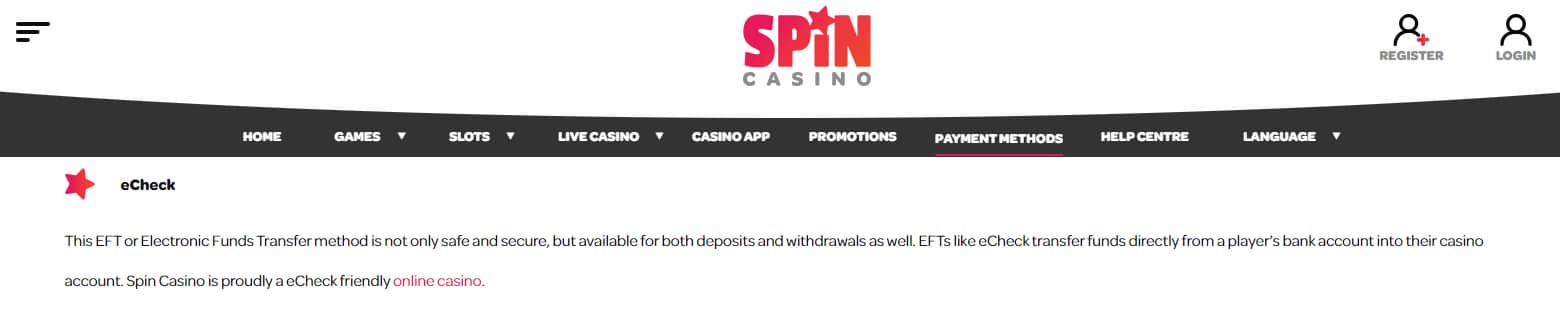 echeck casino spin city