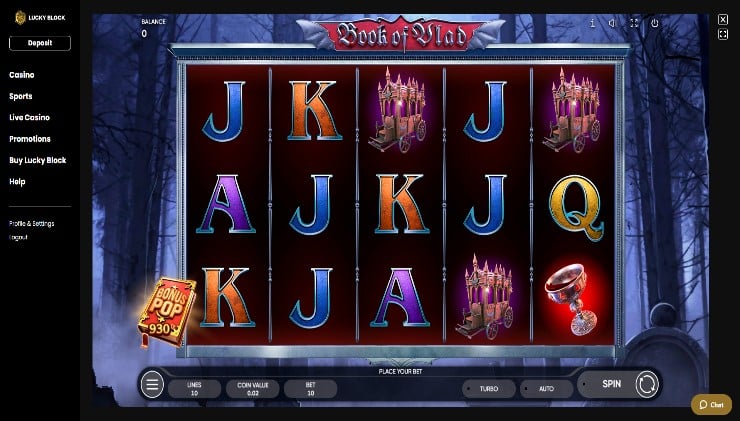 Playing the Book of Vlad slot game at LuckyBlock casino