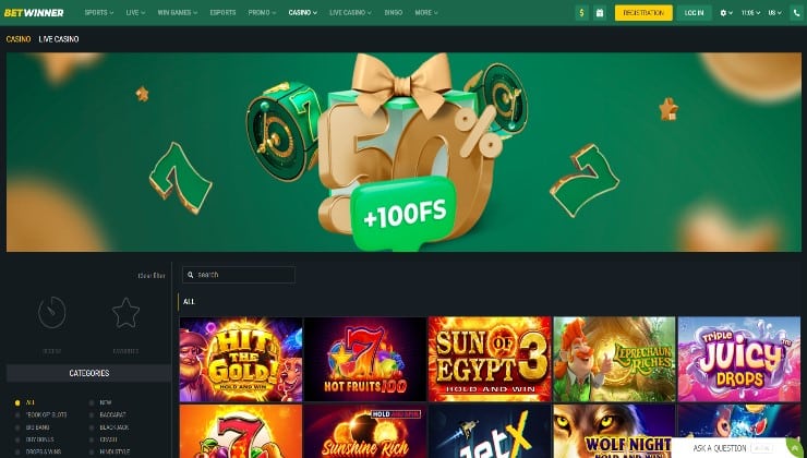 The BetWinner online casino site