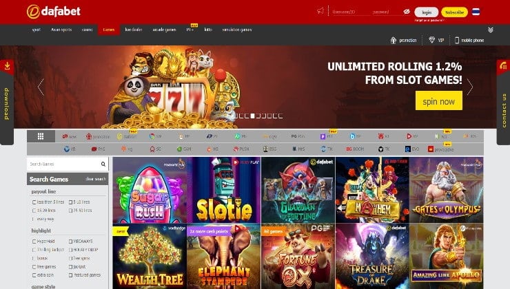 The online casino section of the Dafabet site