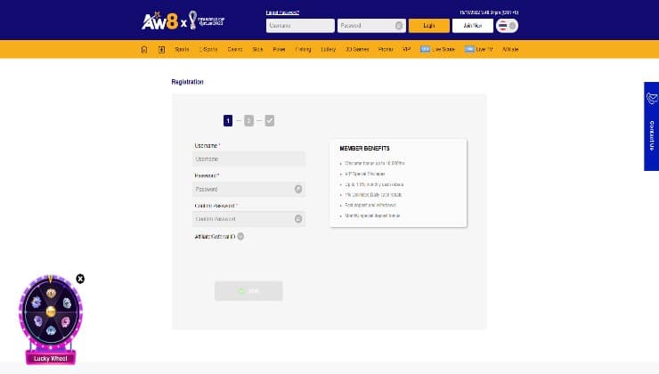 Signing up for an account at the AW8 platform