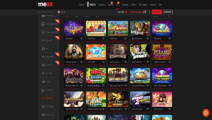 A selection of Netent slots at the ME88 casino