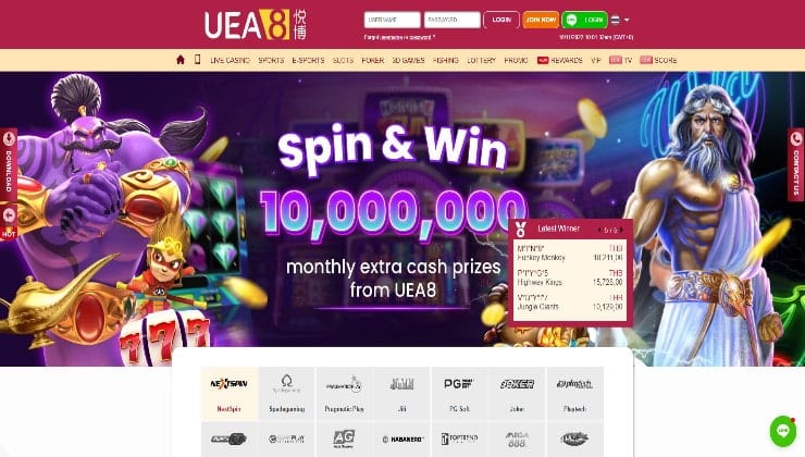The homepage of the UEA8 online casino