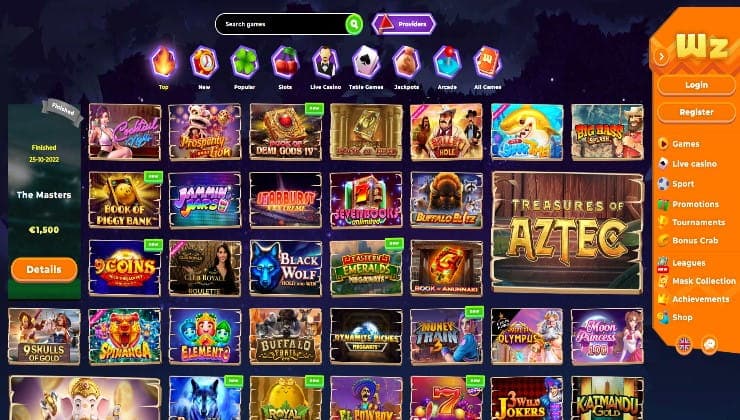 The Wazamba casino site’s game lobby