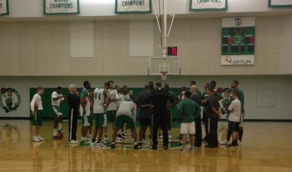 celtics huddled