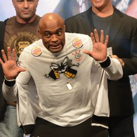 Anderson Silva hams it up at the UFC 168 weigh-ins