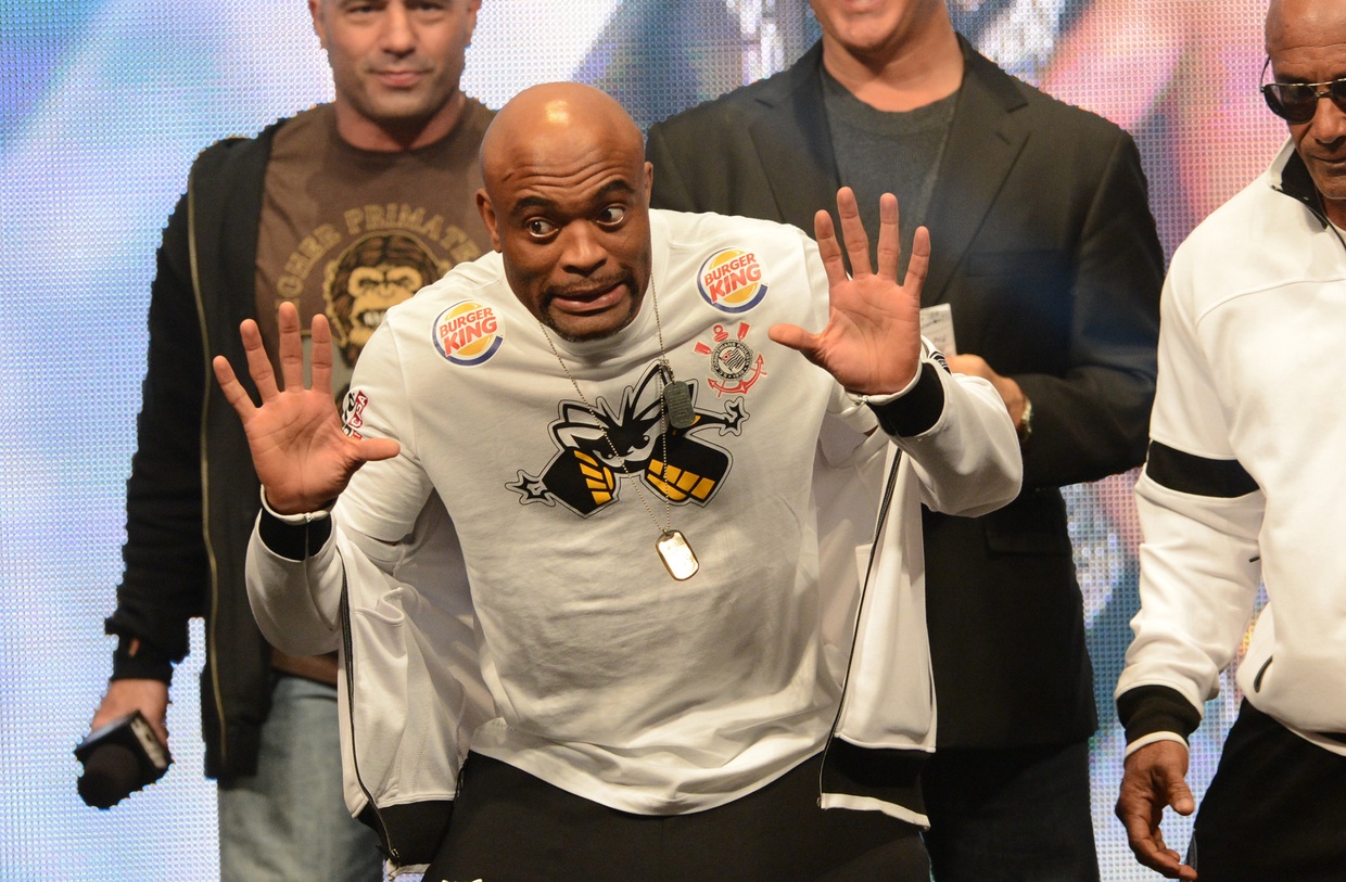 Anderson Silva hams it up at the UFC 168 weigh-ins