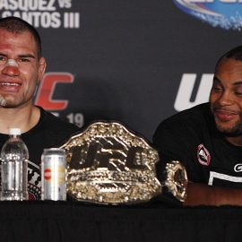 Cain Velasquez & Daniel Cormier at UFC 166 press      conference