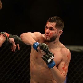 Jorge Masvidal throwing an elbow - Kyle Terada-USA      TODAY Sports