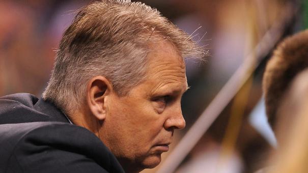 (Boston, MA) Boston Celtics president Danny Ainge watches the action as the Boston Celtics take on the Atlanta Hawks during game three of the NBA Eastern Conference quarterfinals at the TD Garden on Friday, May 04, 2012. Staff photo by Christopher Evans