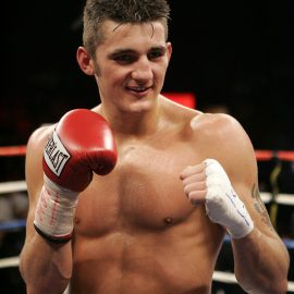 Cleverly of Wales celebrates after defeating Baker of the U.S. during their light-heavyweight boxing fight in Las Vegas