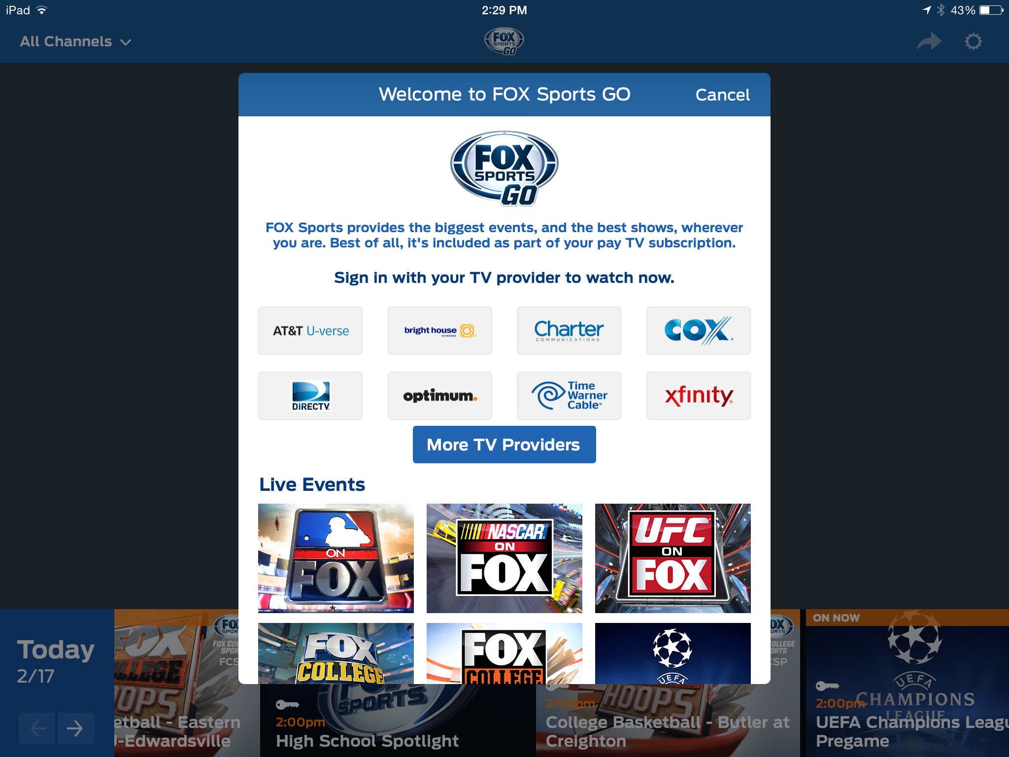 Fox Sports Go-DirecTV authentication