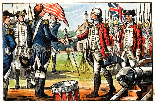 Surrender by General Cornwallis to the American commander at Yorktown, Virginia on 19 October 1781