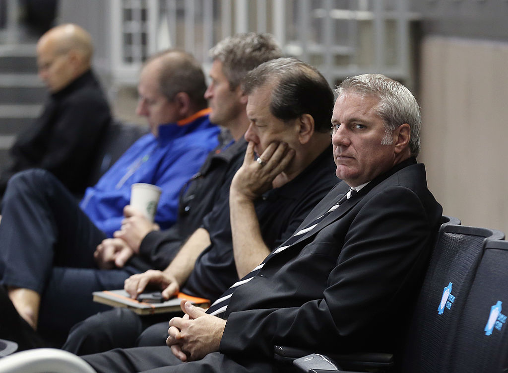 NEW YORK, NY - SEPTEMBER 12: General Manager Garth Snow of the New York Islanders watches the teams first practice at the Barclays Center on September 12, 2013 in Brooklyn borough of New York City. The Islanders are due to move into the building at the start of the 2015-16 season. (Photo by Bruce Bennett/Getty Images)