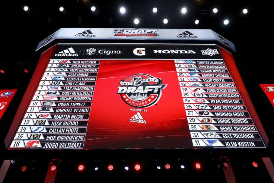 CHICAGO, IL - JUNE 23: A general view of the draft board after the first round of the 2017 NHL Draft at the United Center on June 23, 2017 in Chicago, Illinois. (Photo by Bruce Bennett/Getty Images)