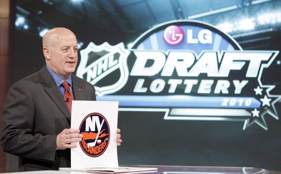 TORONTO - APRIL 13: Deputy Commissioner of the NHL Bill Daly announces the fifth pick to go to the New York Islanders during the NHL Draft Lottery Drawing at the TSN Studio April 13, 2010 in Toronto, Ontario, Canada. (Photo by Abelimages / Getty Images for NHL)