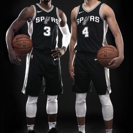 Brandon Paul and Derrick White in Spurs Icon Edition - Credit Justin Mor...