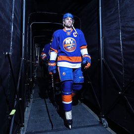 NEW YORK, NY - NOVEMBER 05: John Tavares #91 of the New York Islanders heads onto the ice before the game against the Edmonton Oilers at the Barclays Center on November 5, 2016 in New York City. (Photo by Al Bello/Getty Images)