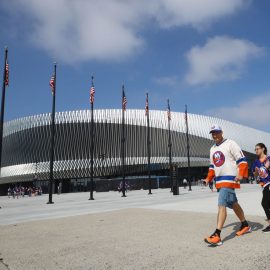 UNIONDALE, NY - SEPTEMBER 17: Fans arrive for a preseason game between the New York Islanders and the Philadelphia Flyers at the Nassau Veterans Memorial Coliseum on September 17, 2017 in Uniondale, New York. (Photo by Bruce Bennett/Getty Images)