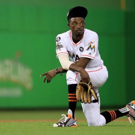 during a game at Marlins Park on October 1, 2017 in Miami, Florida.