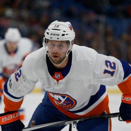 Sep 29, 2017; Buffalo, NY, USA; New York Islanders left wing Josh Bailey (12) against the Buffalo Sabres at KeyBank Center. Mandatory Credit: Timothy T. Ludwig-USA TODAY Sports