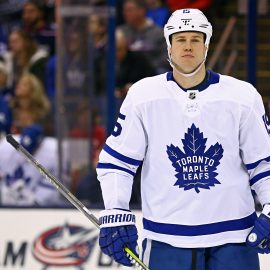 Dec 20, 2017; Columbus, OH, USA; Toronto Maple Leafs left wing Matt Martin (15) against the Columbus Blue Jackets at Nationwide Arena. Mandatory Credit: Aaron Doster-USA TODAY Sports