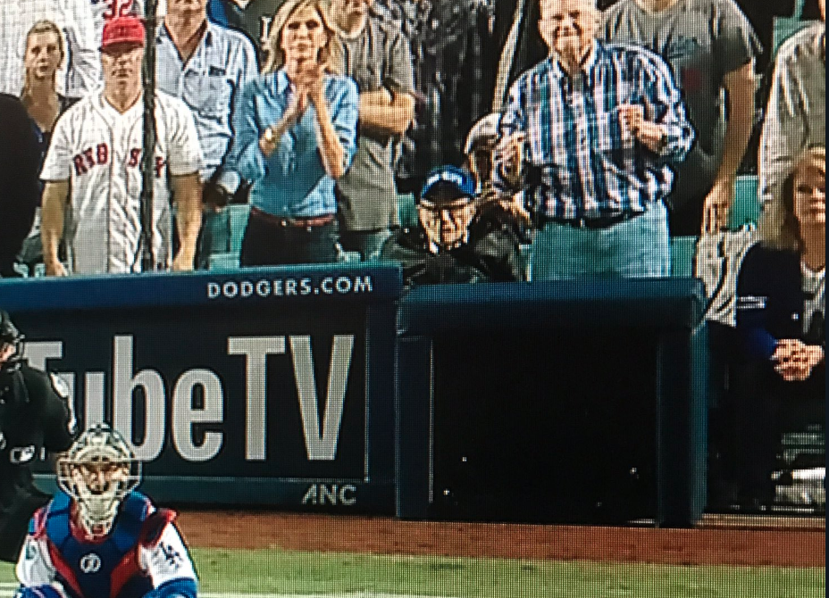 Who is the blonde lady behind the home plate at Dodger Stadium