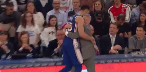 Ben Simmons hugs Brett Brown