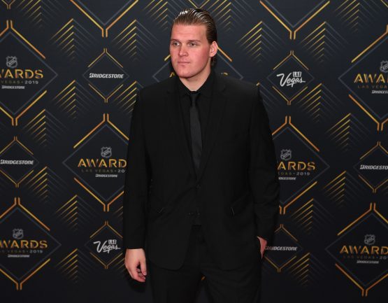 Jun 19, 2019; Las Vegas, NV, USA; Robin Lehner is pictured on the red carpet during the 2019 NHL Awards at Mandalay Bay. Mandatory Credit: Stephen R. Sylvanie-USA TODAY Sports