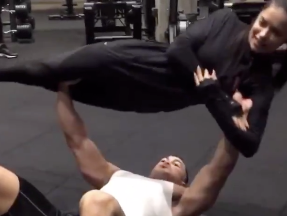 Giancarlo Stanton Bench Presses Adriana Lima In Insane Workout Video