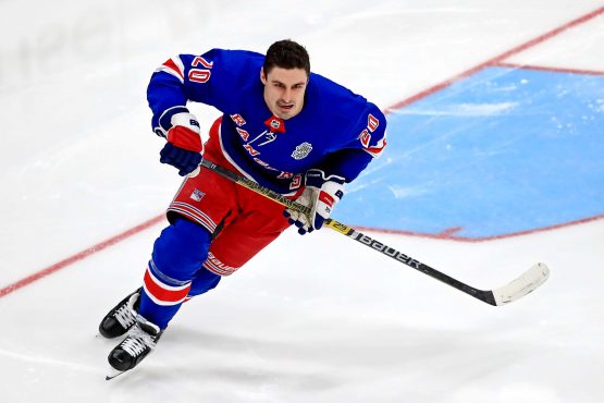 Jan 24, 2020; St. Louis, Missouri, USA; New York Rangers forward Chris Kreider (20) during the fastest skater competition in the 2020 NHL All Star Game Skills Competition at Enterprise Center. Mandatory Credit: Aaron Doster-USA TODAY Sports