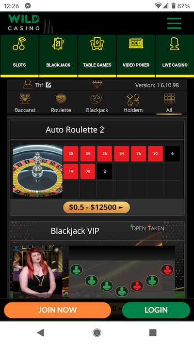 Wild Casino App Live Dealer Games