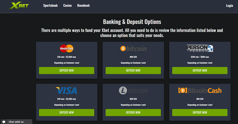 XBet deposit options