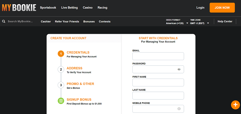 Create an account - fill in your details