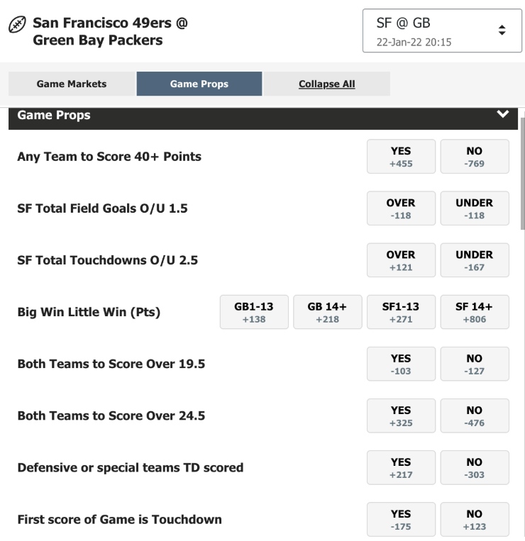 An example of NFL game props at the best Super Bowl sportsbooks