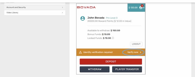 Confirm identity on Bovada.