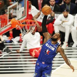 NBA All-Star Game Picks Prediction and Preview - LeBron James dunks in the NBA All-Star Game