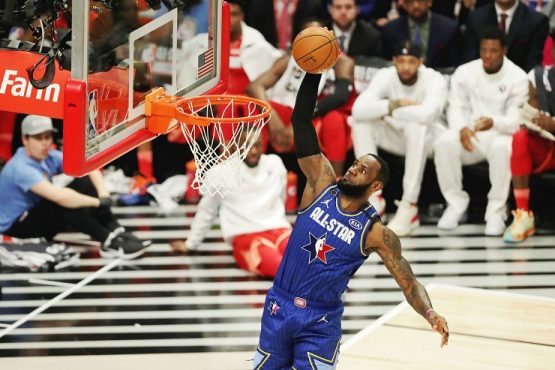 NBA All-Star Game Picks Prediction and Preview - LeBron James dunks in the NBA All-Star Game