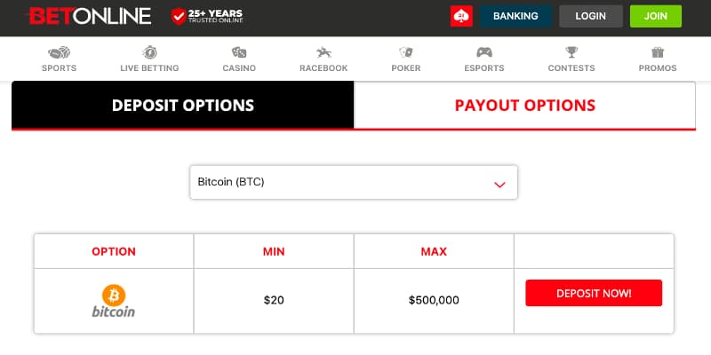 BetOnline app banking Bitcoin