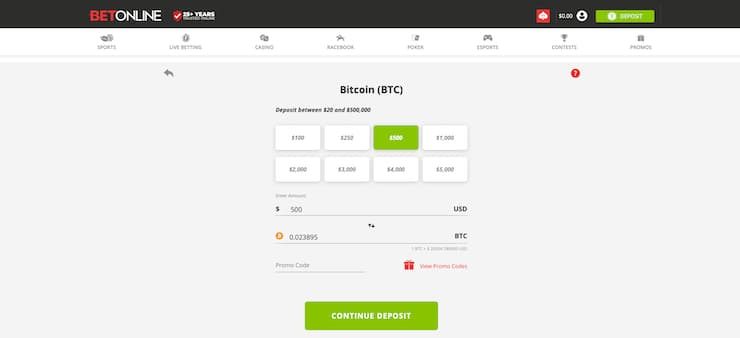 BetOnline Bitcoin Deposit