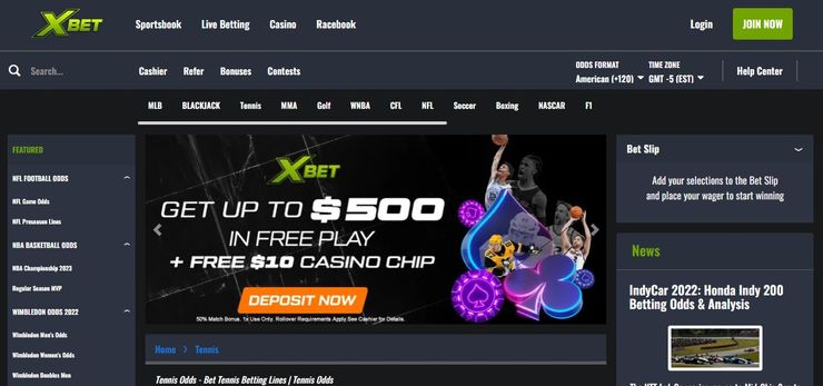 Xbet homepage for tennis betting