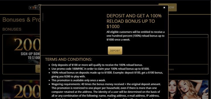 MyB Casino reload bonus