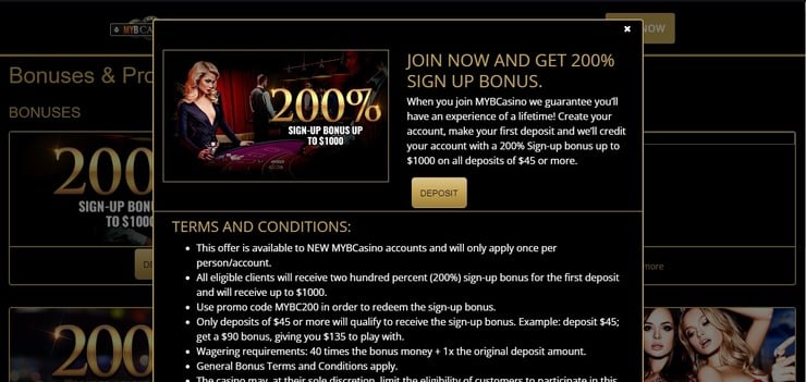 MyB Casino welcome bonus