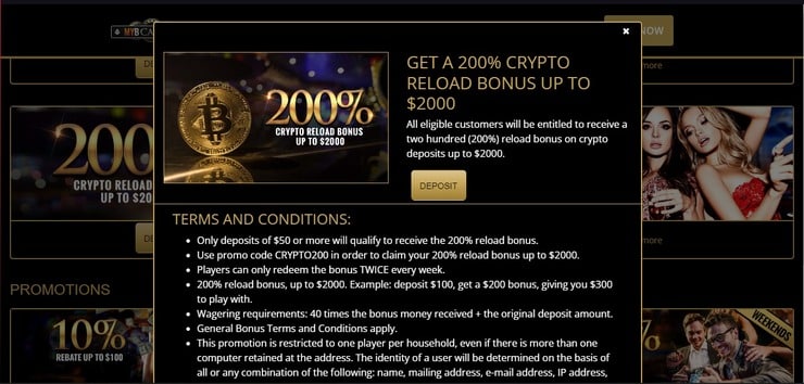 MyB Casino crypto bonus