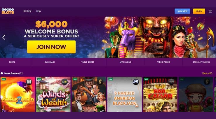 Super Slots Casino homepage