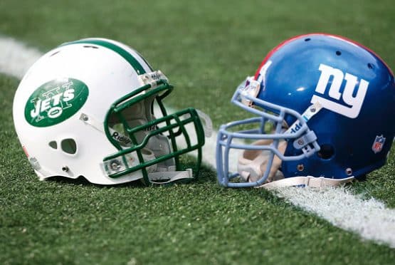 Jets and Giants helmets