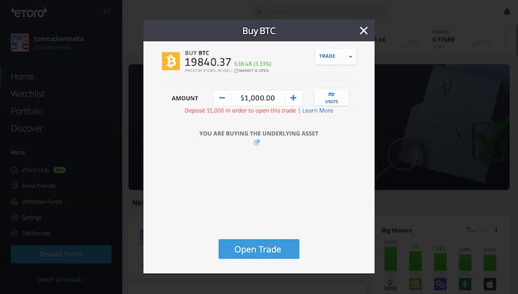 eToro Buy BTC Online