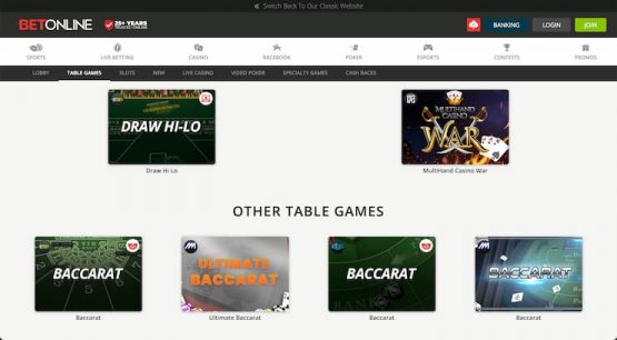 BetOnline Bitcoin Baccarat Games