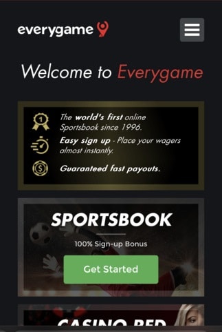 Everygame mobile homepage