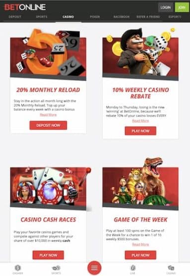 BetOnline Casino Tablet App Promos